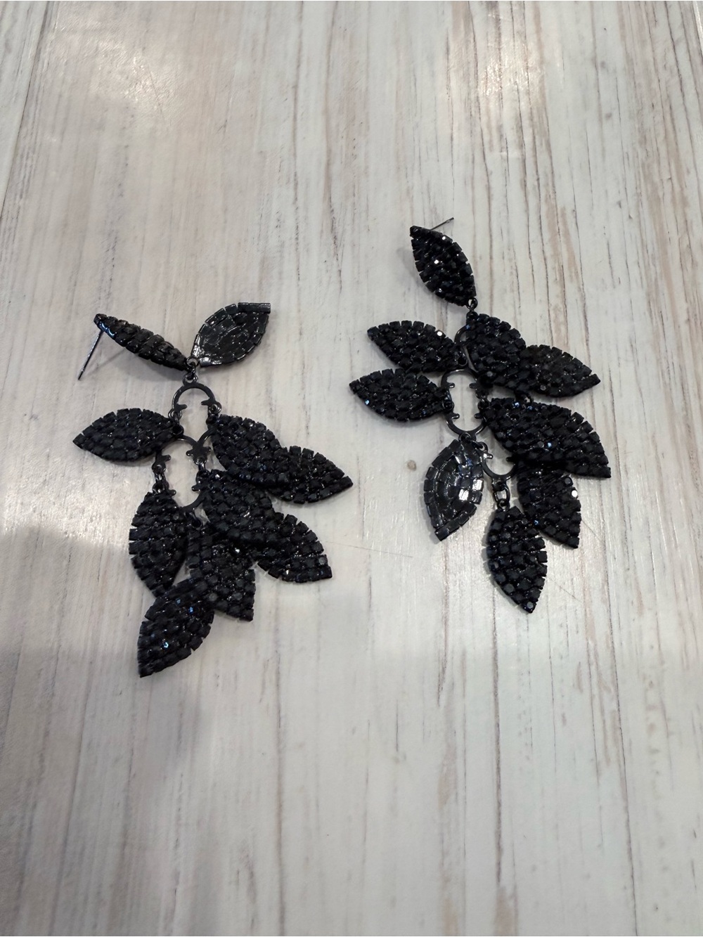 Black Crystal Leaf Drop Earrings - Women Jewelry